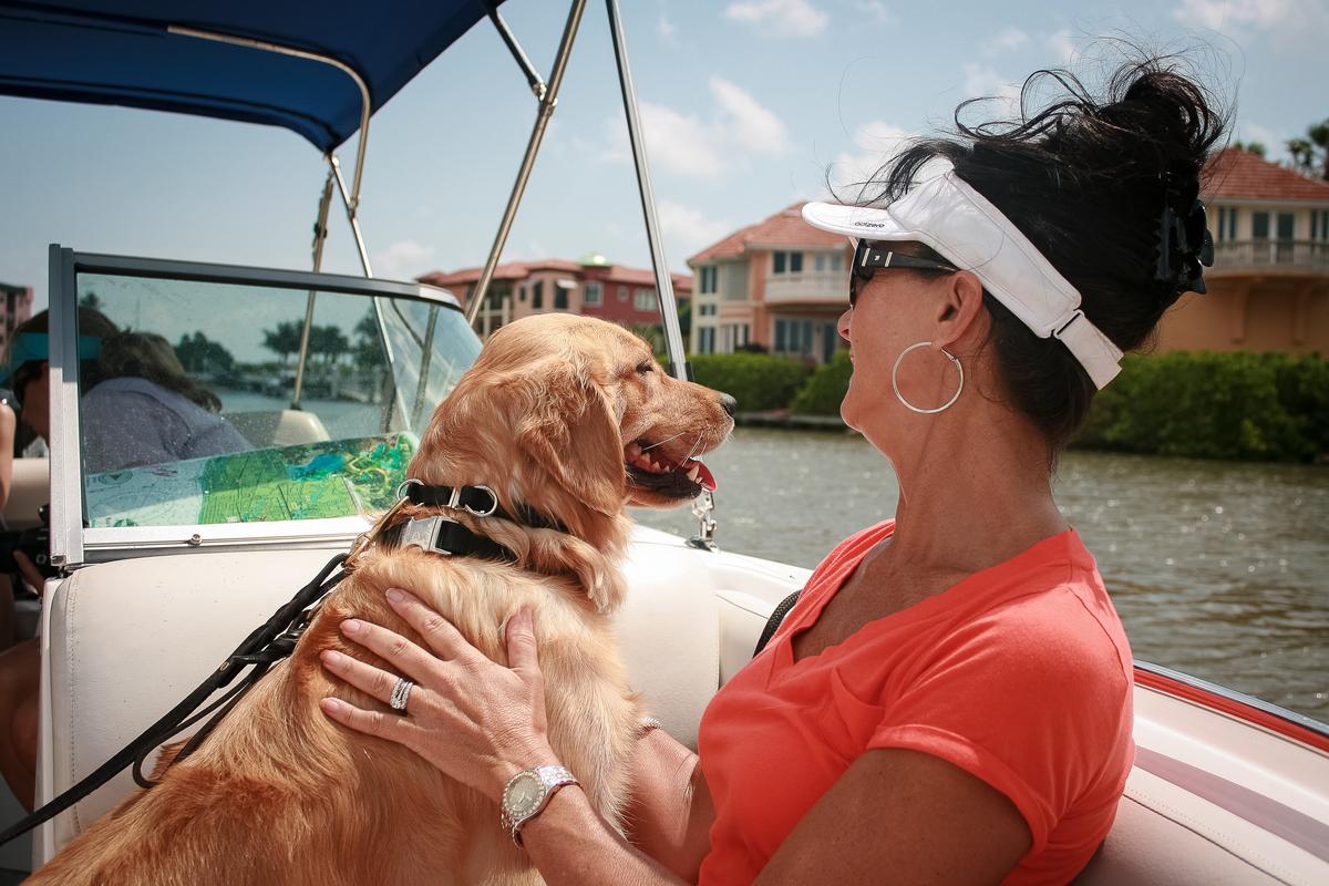 Woman and Dog Ride on a Boat