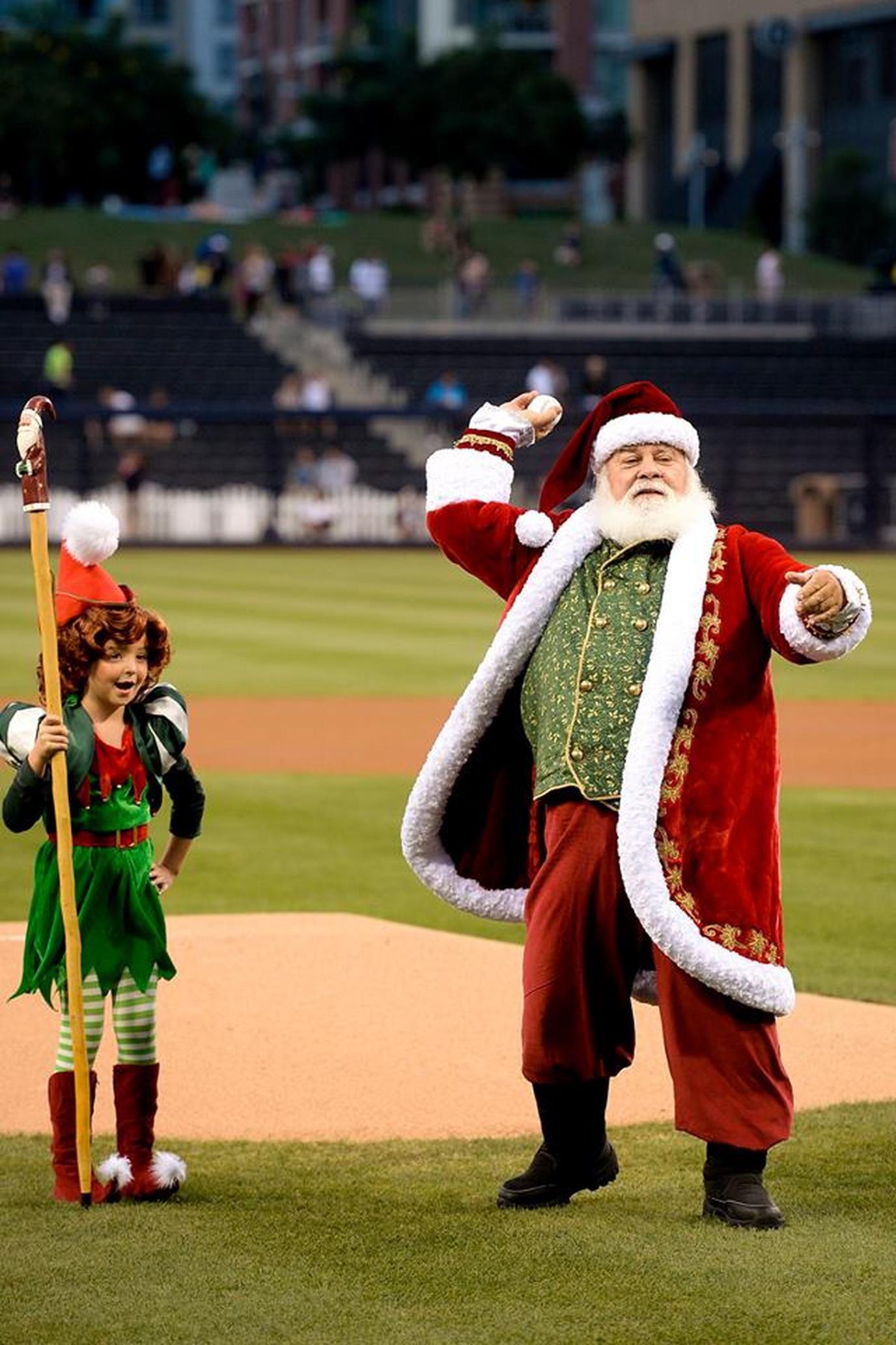 Santa Claus in July at baseball game Santa in July at baseball game