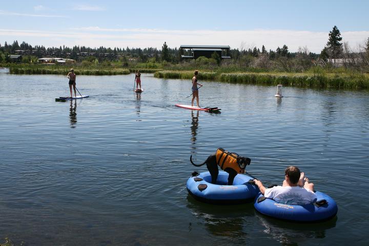 Bring Fido on a dog-friendly tubing trip in Bend, Oregon..