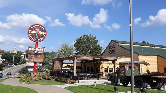 Eat On the Patio at the Dog-Friendly Branson Center Stage Grille. Exterior photo of the Dog-Friendly Branson Center Stage Grille & Bar
