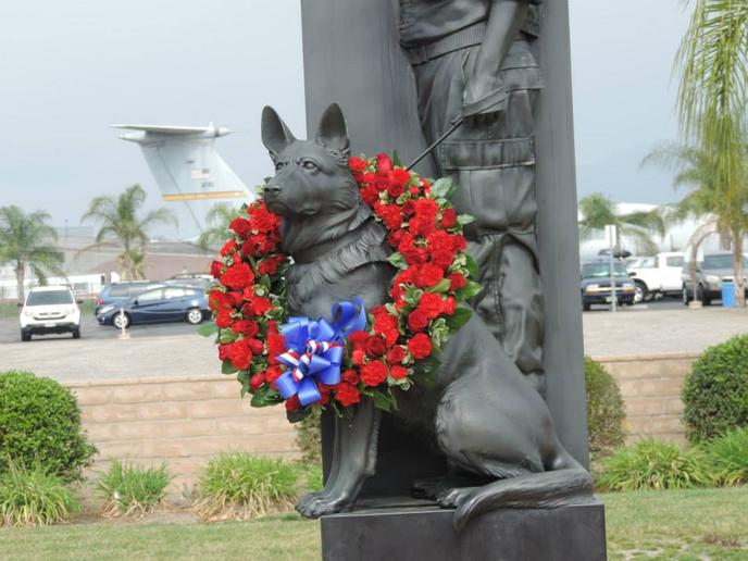 The War Dog Memorial at March Field Air Museum in Riverside, CA, dedicated in 2000. The War Dog Memorial stands prominently at March Field Air Museum in Riverside, CA.