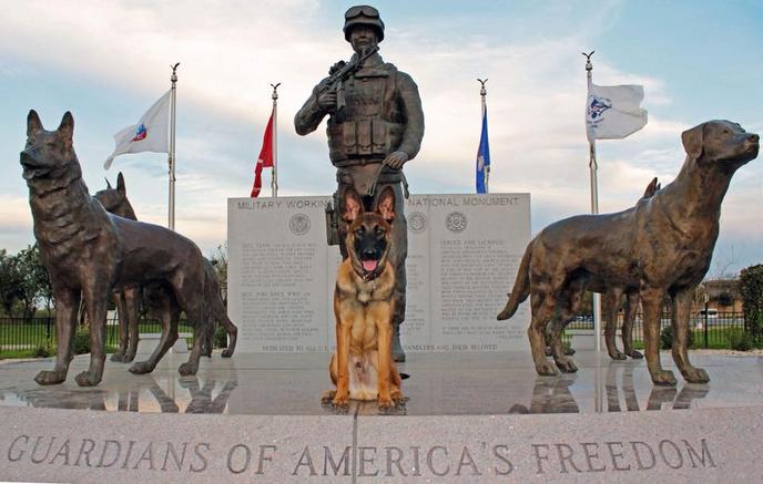 Visit the Military Working Dog Teams National Monument in San Antonio. The Military Working Dog Teams National Monument in San Antonio honors military dogs.