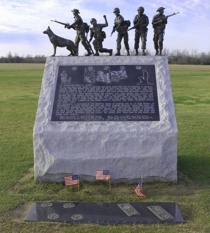 The Service Dog War Memorial in Mobile, AL pays tribute to military alert dogs. Visit the Service Dog War Memorial located in the USS Alabama Battleship Memorial Park.