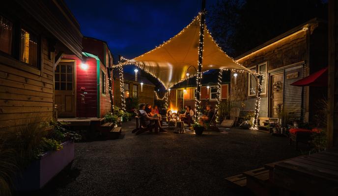 Relax with Fido at the Tiny House Hotel. Exterior of the pet-friendly Tiny House Hotel.