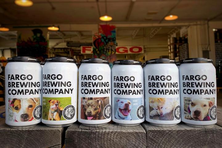 Fargo Brewing Beer Cans Featuring Adoptable Rescue Dogs.