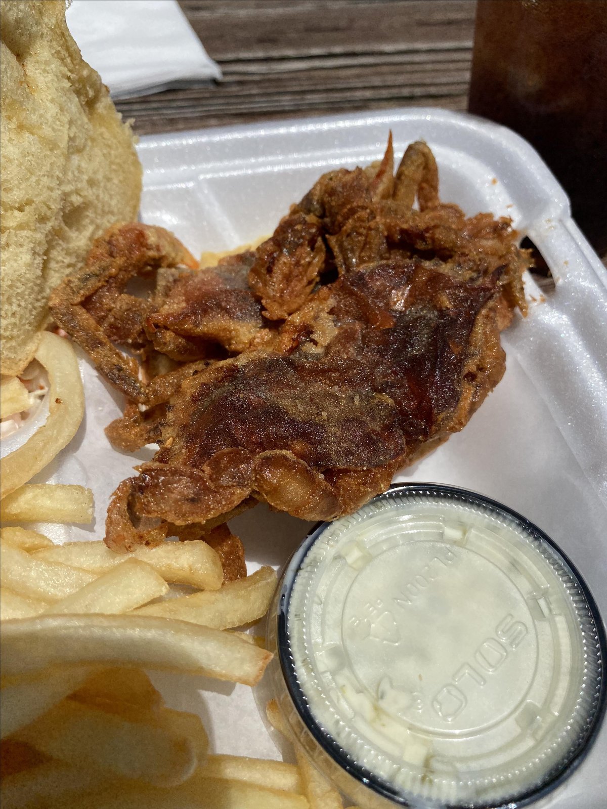 Image of a fried crab dish at pet-friendly Cockrell's Creek Seafood & Deli in Reedville, Virginia.