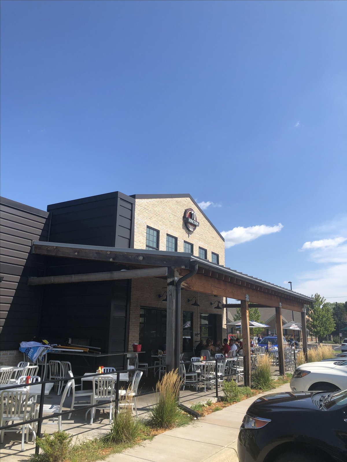 Photo of the exterior of Junction 70, a dog-friendly eatery in Cottage Grove, MN.