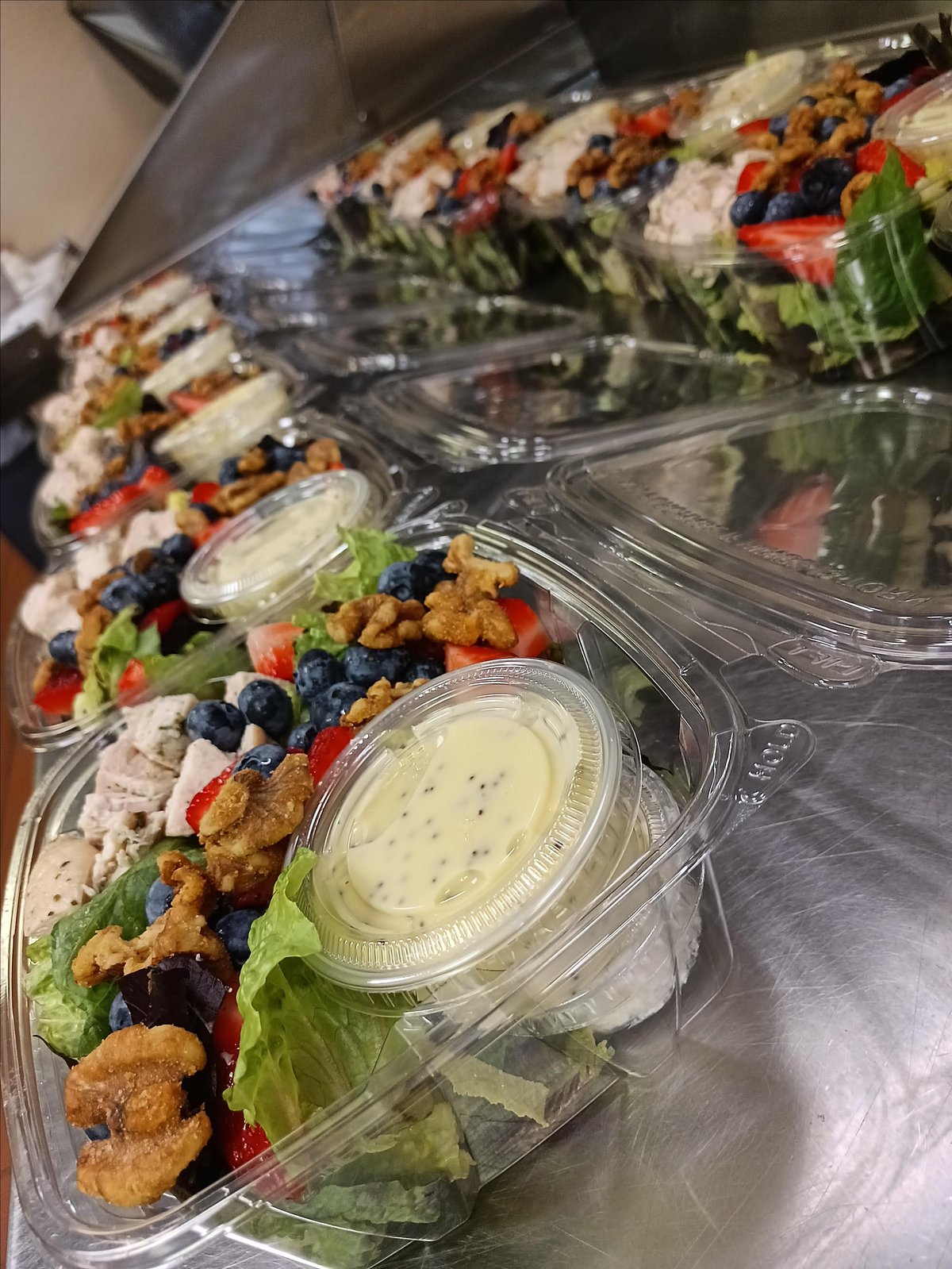 Picture of ready-to-go salads from Janna's Market Grill, a dog-friendly restaurant in Faribault, MN.