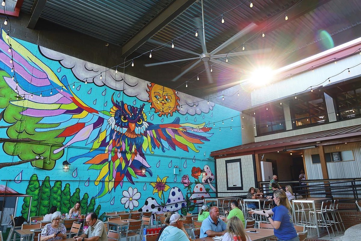 A mural at the dog-friendly Owls Roost Brewery in Franklinton, NC.