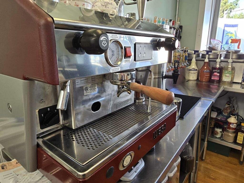 A view of the espresso machine inside Soundbar and Cafe, a pet-friendly eatery in Wilmington, NC.