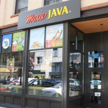Picture of the entrance at Moxie Java, a pet-friendly coffee shop in Nampa, ID.