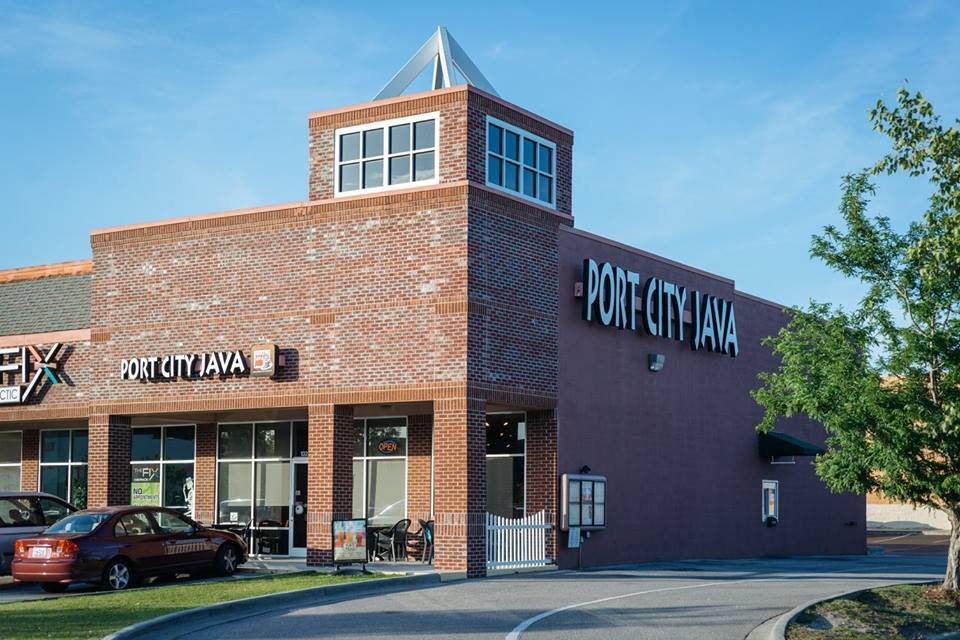 Picture of the entrance at Port City Java, a pet-friendly coffee shop in Wilmington, NC.